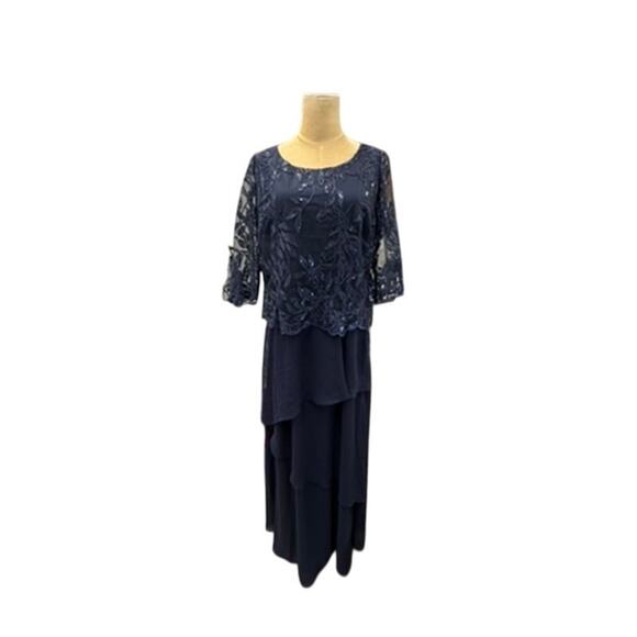 NWT! "MAYA BROOKE" Navy Sequin Sheer Overlay Layered Formal Dress SZ 12 Wedding - Picture 1 of 15